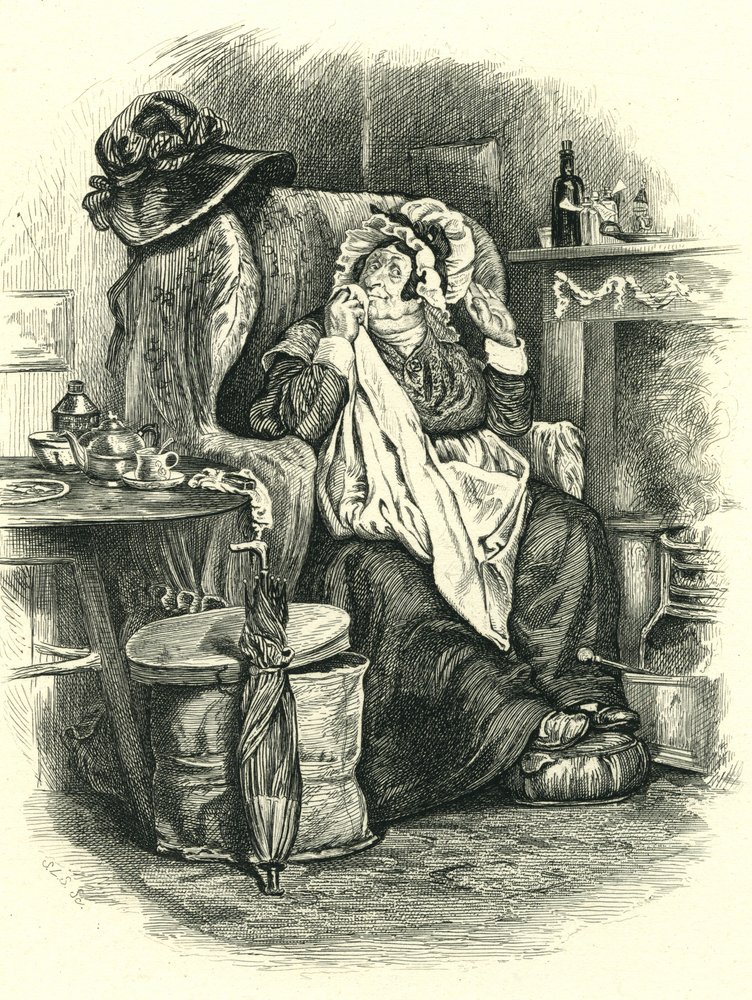 Martin Chuzzlewit: Mrs Gamp, gestochen von Stephen Alonzo Schoff (1818-1904) von Unbekannt Unbekannt