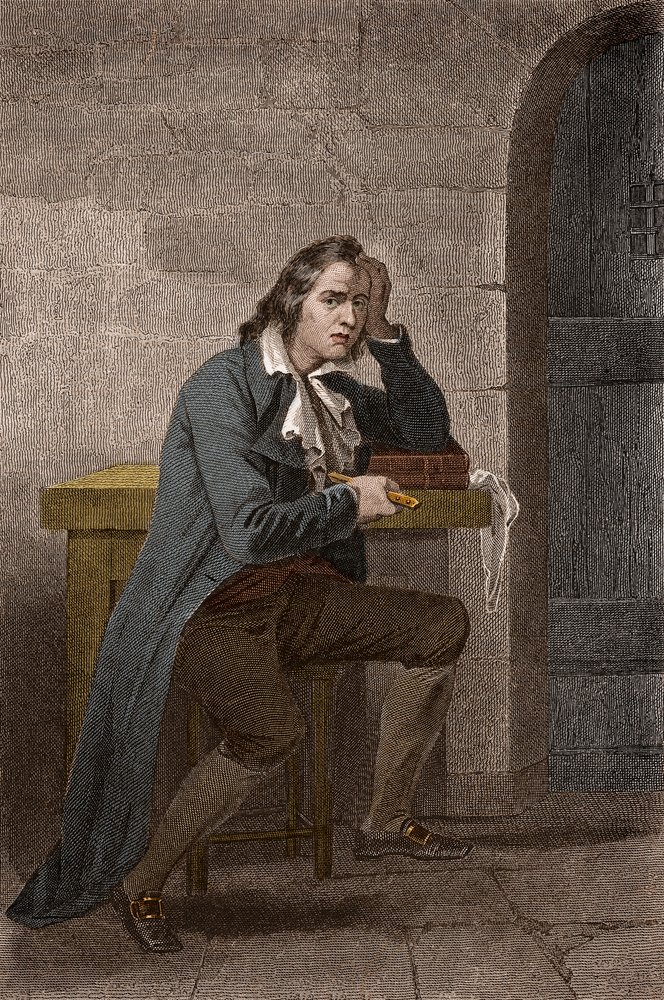 Porträt von Francois Babeuf dit Gracchus (1760-1797), französischer Revolutionär, der sich selbst ersticht - Anonyme Gravur von Unknown artist