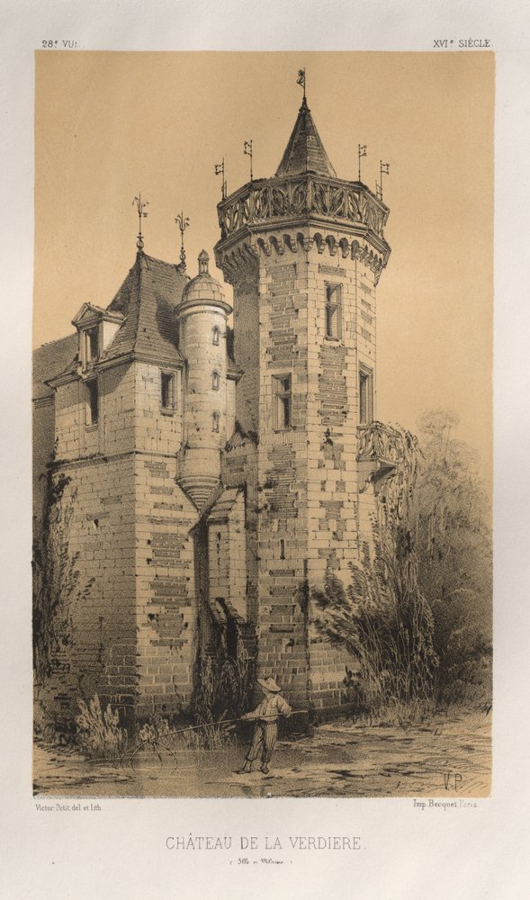 Pl. 28, Schloss De La Verdiere Ille en Vilaine, veröffentlicht 1860 von Victor Petit