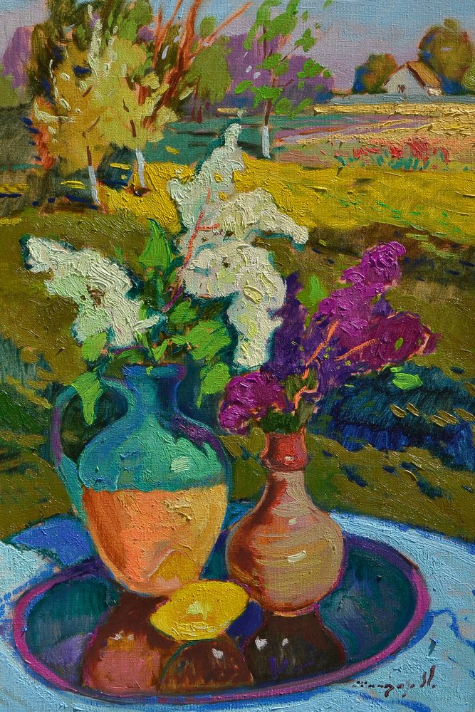 Lebhaftes Flieder-Stillleben Landschaft von Alexander Shandor