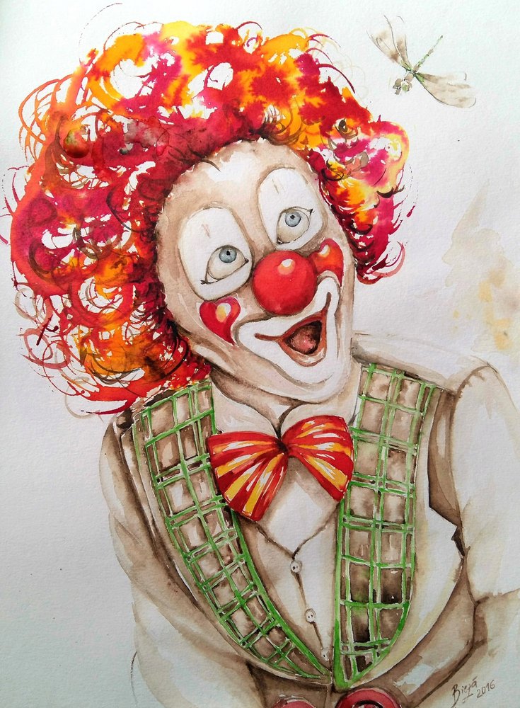 Fröhlicher Clown mit Libelle von Anda Bieza