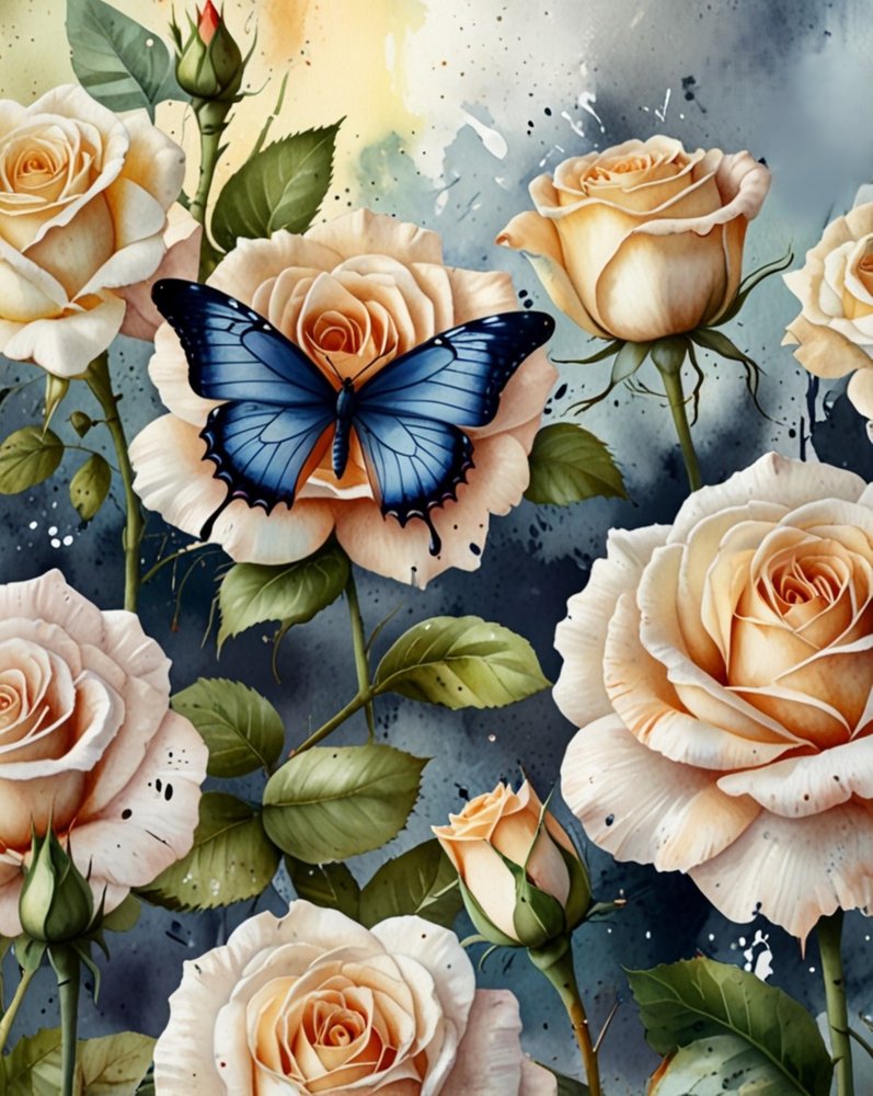 Sanfte Rose und Schmetterling von Anda Bieza