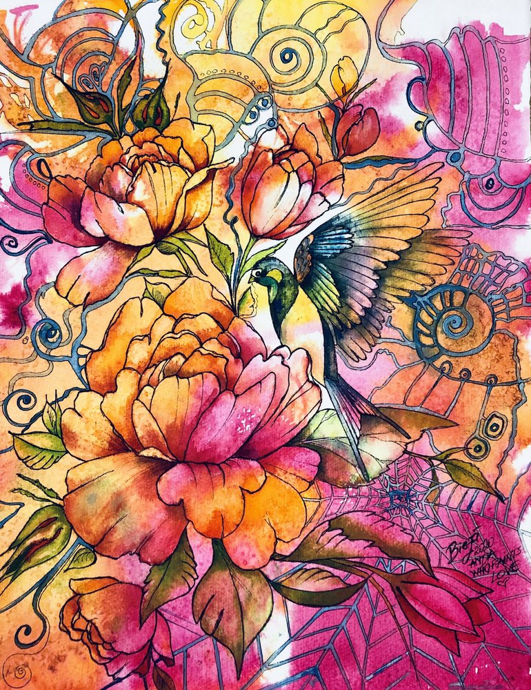 Lebendige Blüten Vogel von Anda Bieza