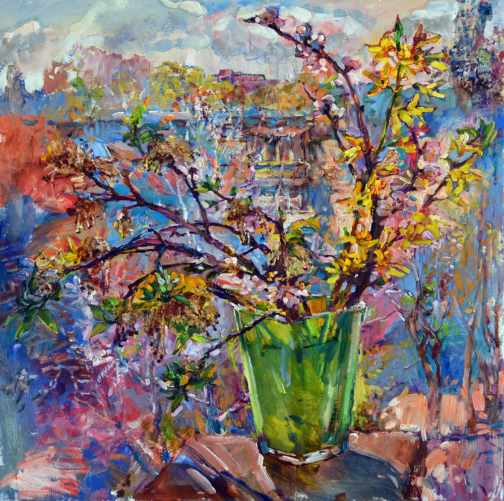 Frühlingsblumen Fensterblick von Andrii Kutsachenko