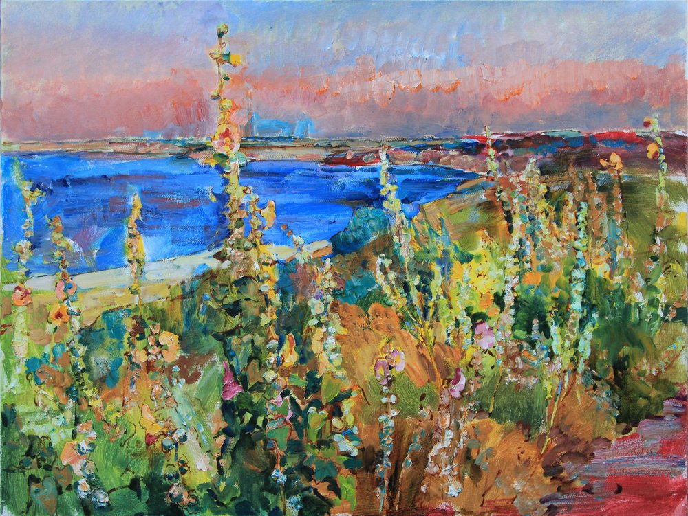 Sonnenuntergang über Küstenblüten von Andrii Kutsachenko