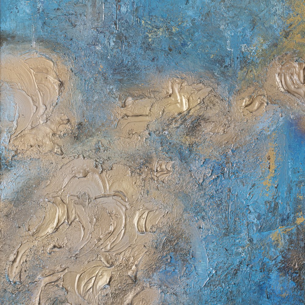 Texturiertes Blau-Gold-Abstrakt von Anete Purina-Purite