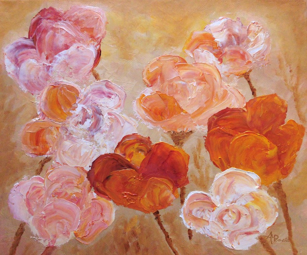 Rosa Pfirsich-Impasto-Blumen von Angeles M. Pomata