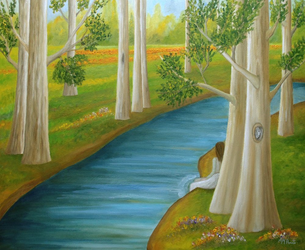 Frau am ruhigen Fluss von Angeles M. Pomata