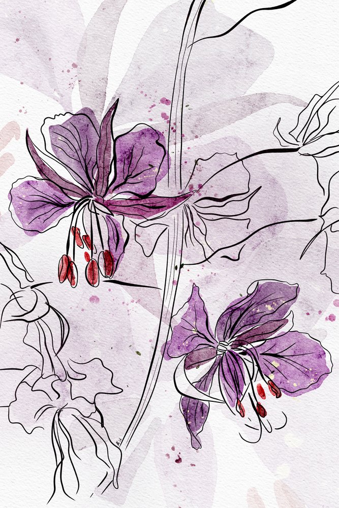 Lila Aquarellblüten von Ankie Kooi
