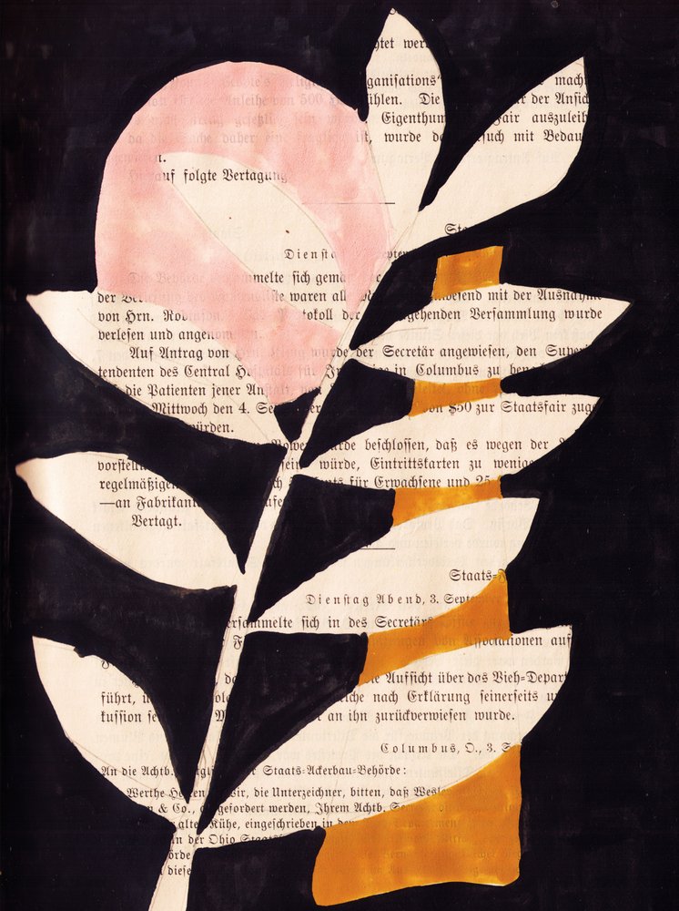 Abstrakte Blätter mit schwarzem Hintergrund Gouachemalerei von Annick