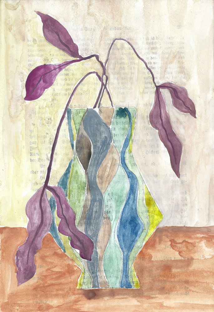 Gemusterte Vase mit Blättern von Annick