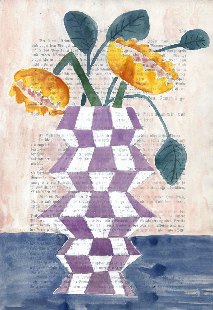 Vase mit goldenen Blüten von Annick