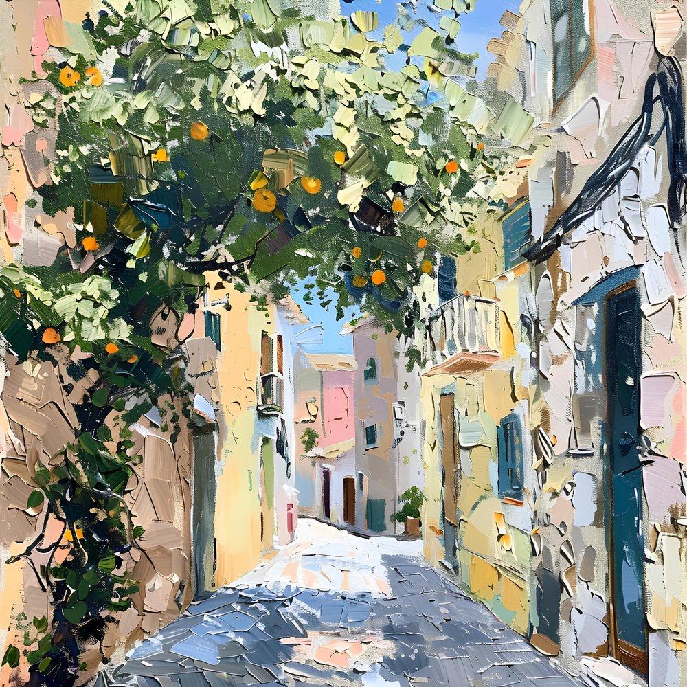 Sonnige Orangenbaumstraße von Avanesova Elena