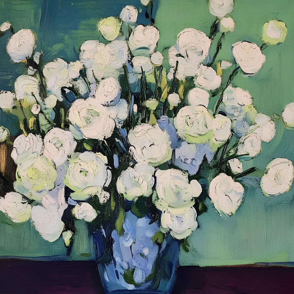 Weiße Blüten in blauer Vase von Avanesova Elena