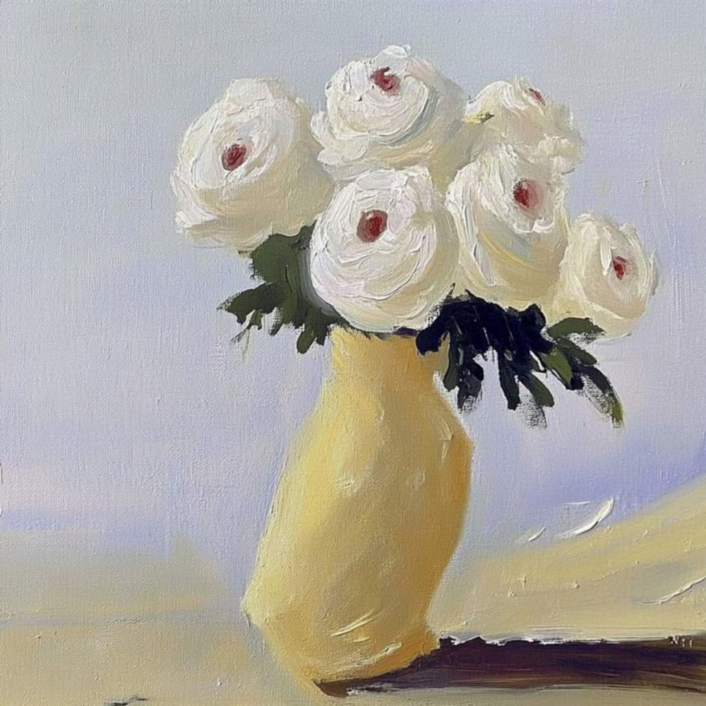 Weiße Blüten gelbe Vase von Avanesova Elena