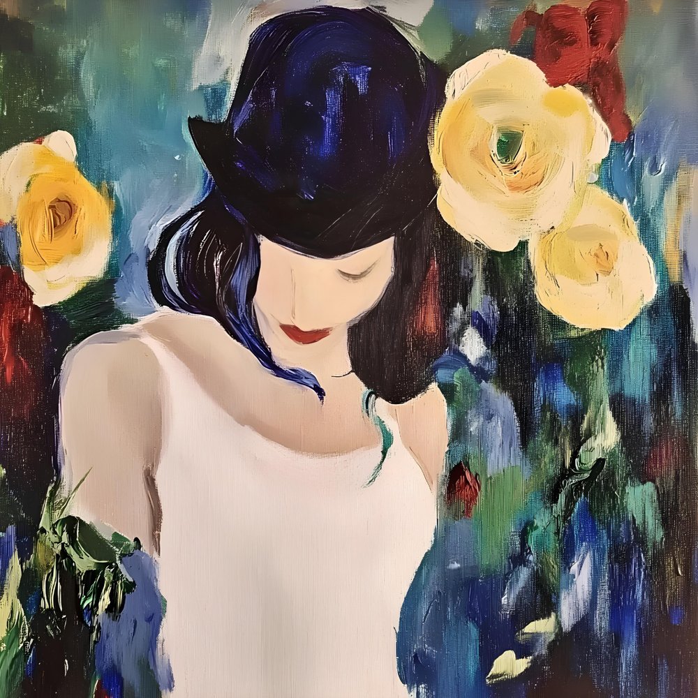 Frau mit Hut und Rosen von Avanesova Elena