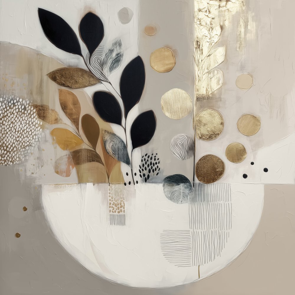 Goldenes botanisches Abstrakt von Bella Eve