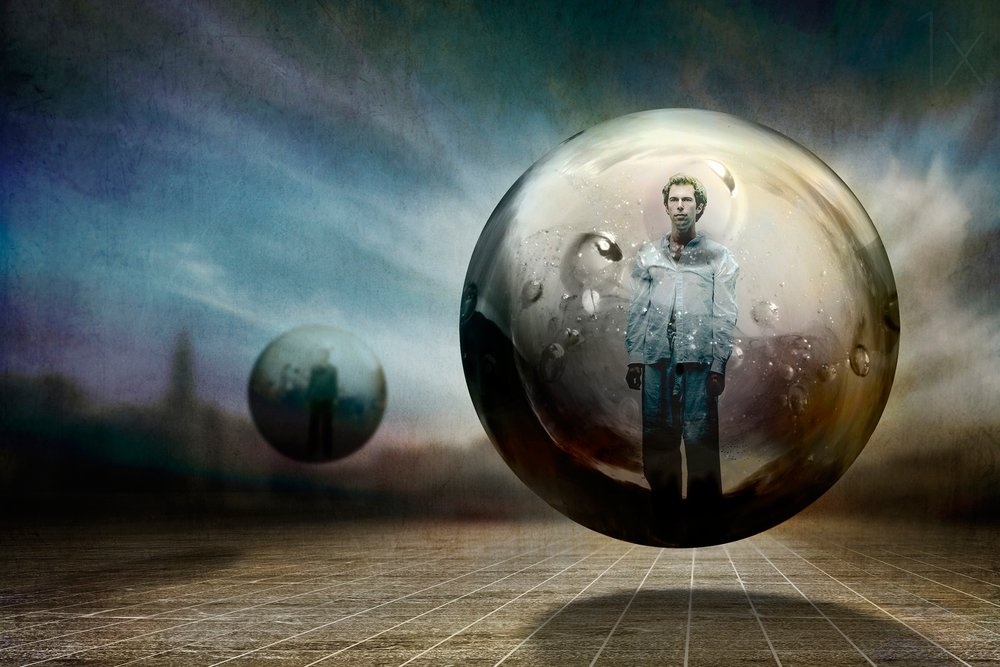Mann in Schwebender Kugel von Ben Goossens ✝