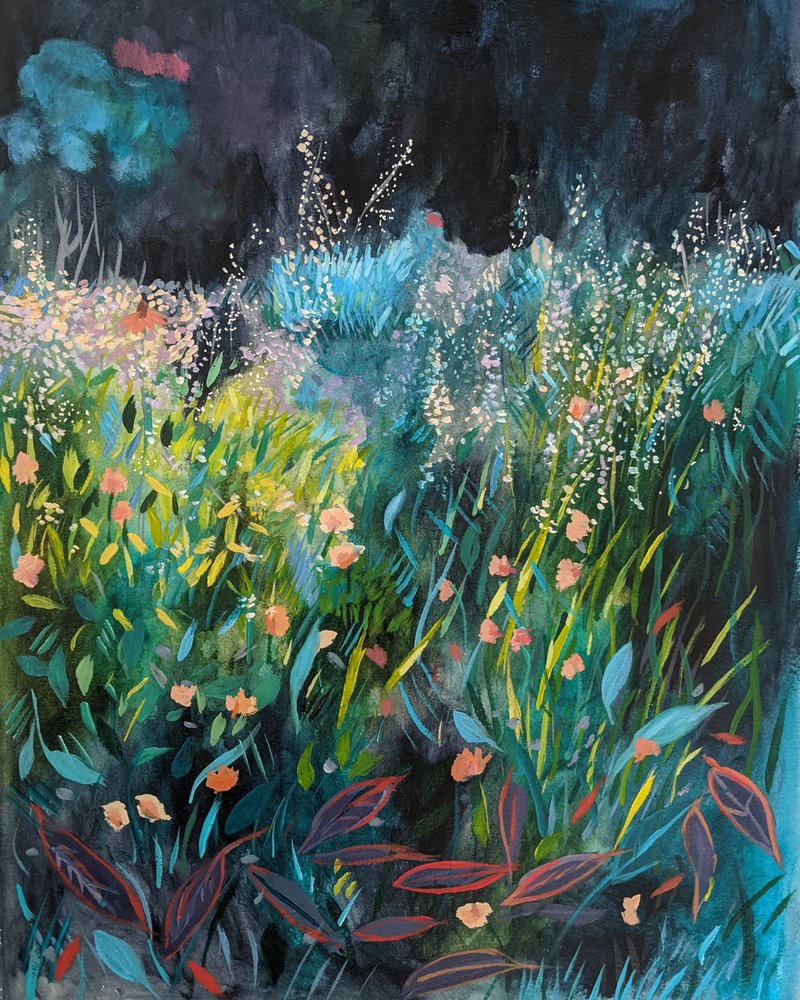 Leuchtender Garten Nacht von Claire Whitehead