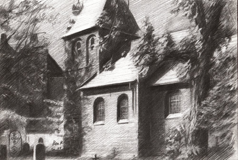 Einsame Figur im Kirchhof von Corné Akkers