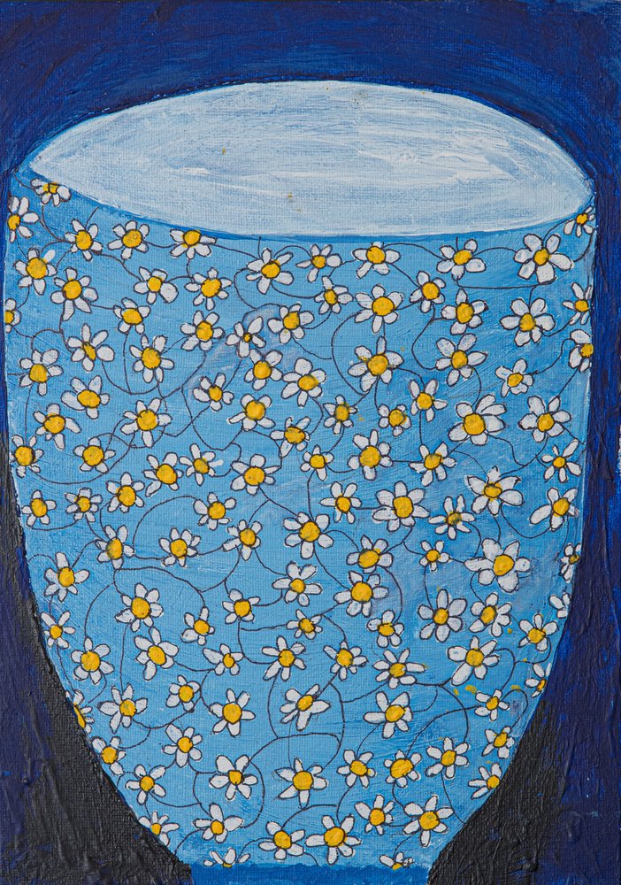 Blaue Gänseblümchenvase von Dale Hefer & Family