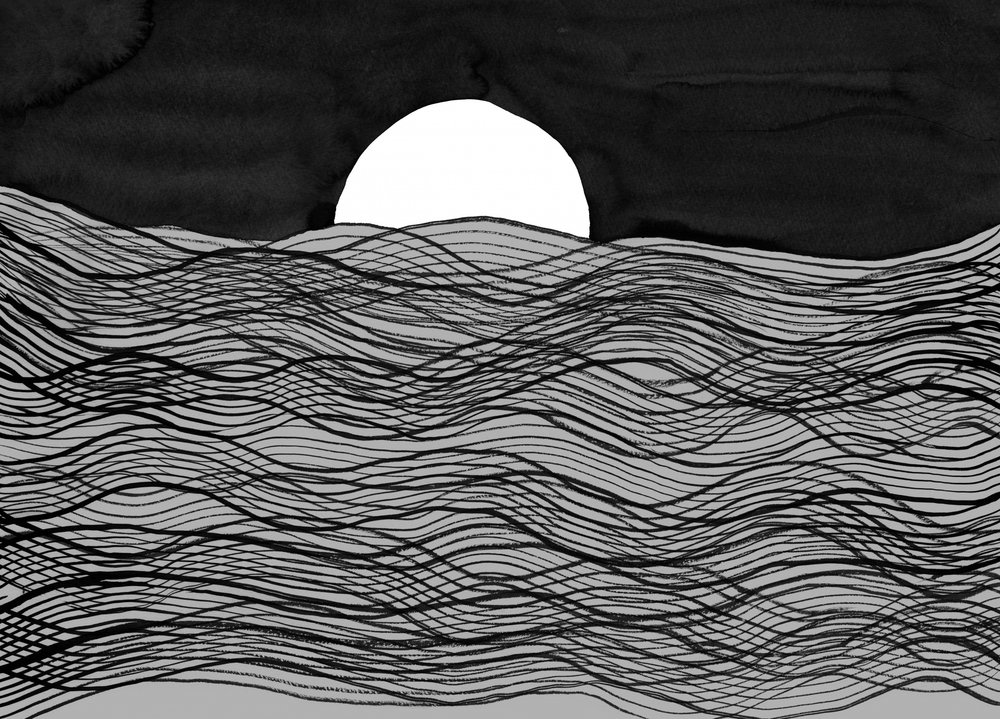 Mond über welligem Meer von Danushka Abeygoda