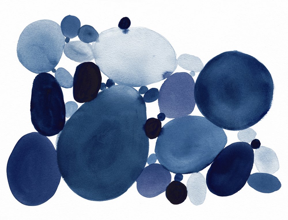 Aquarell Blaue Kieselsteine von Danushka Abeygoda