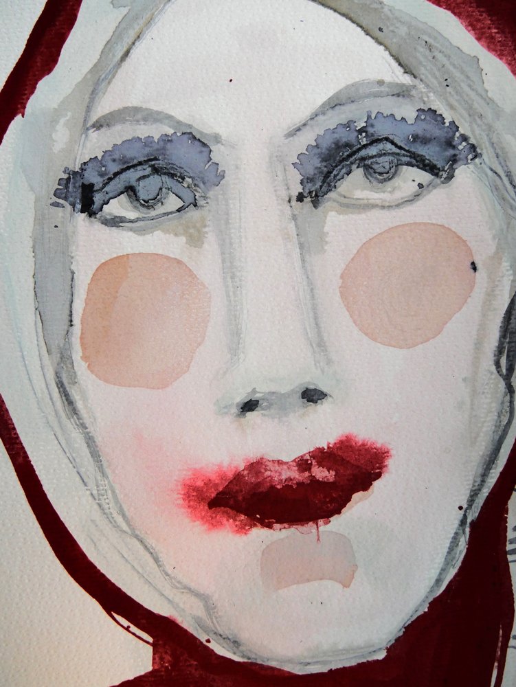 Dramatisches Aquarellgesicht von Doris Schmitz