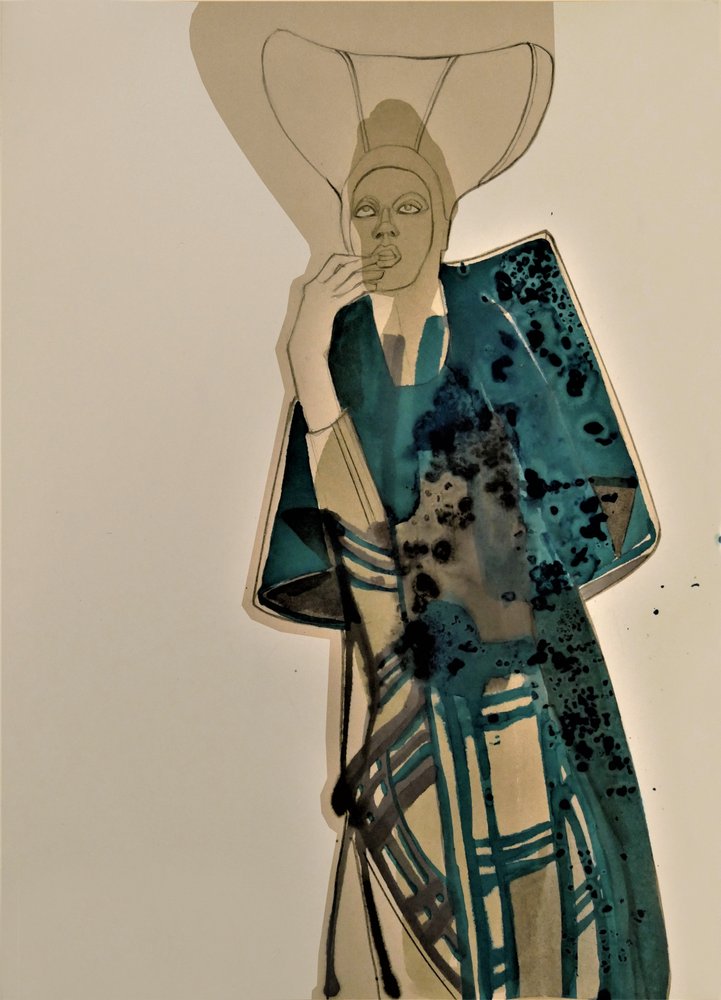 Elegante türkisfarbene Modefigur von Doris Schmitz