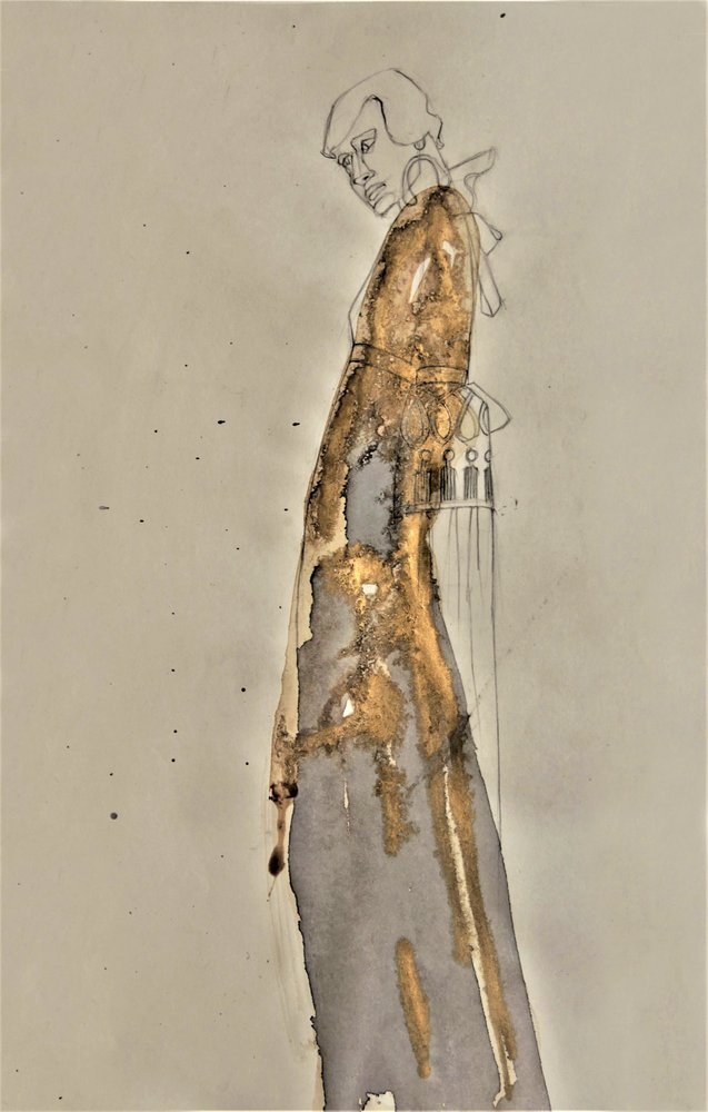 Goldene Fließende Figur von Doris Schmitz
