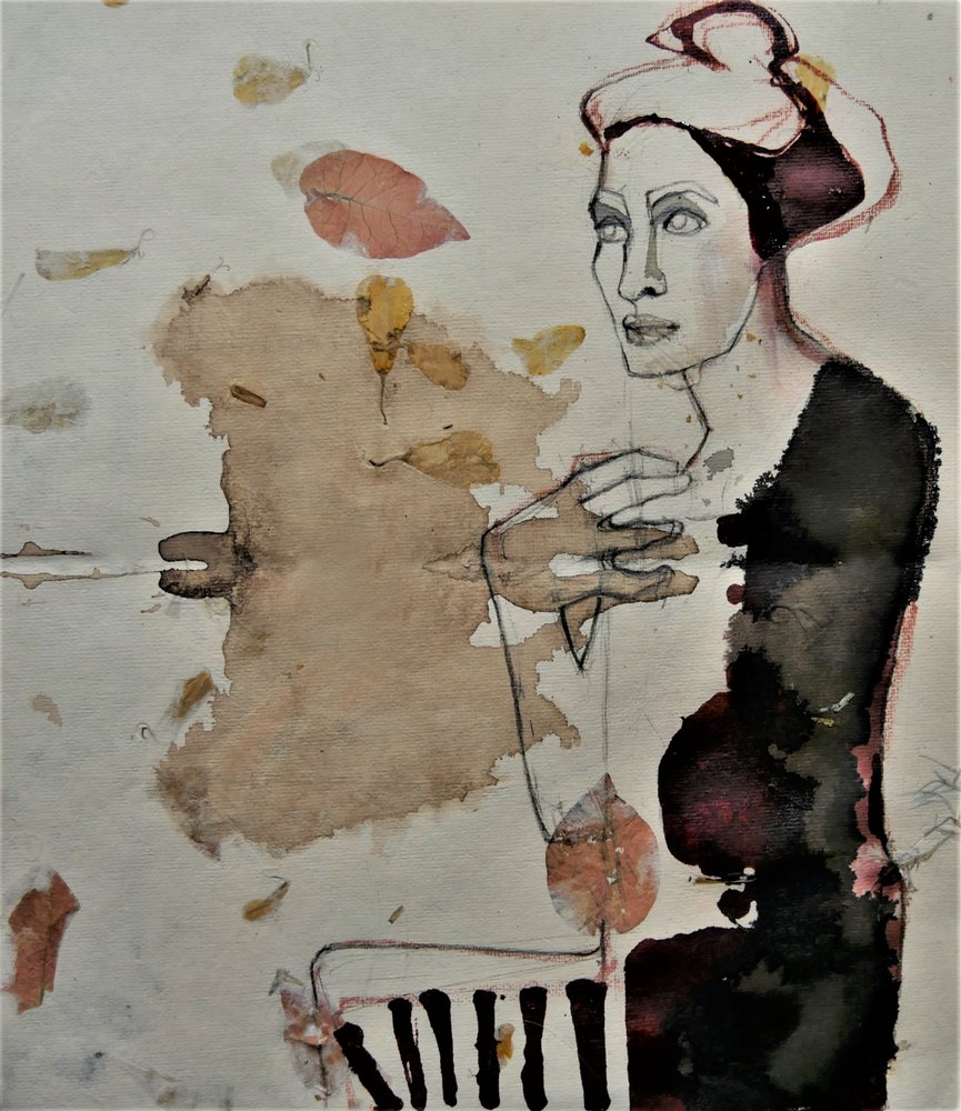 Nachdenkliche Figur und Blätter von Doris Schmitz