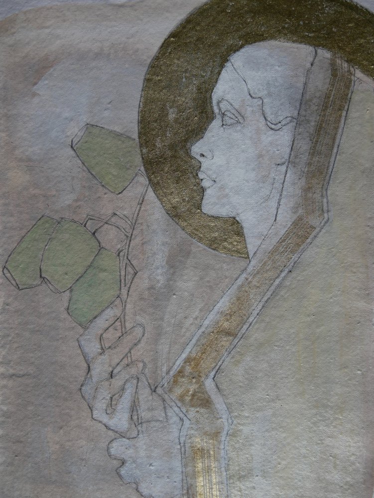 Frau mit goldenem Heiligenschein von Doris Schmitz