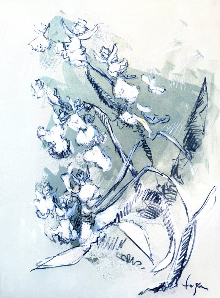 Weiße Orchideenzeichnung von Dorothy Fagan