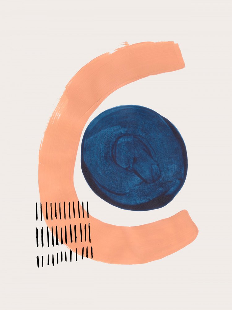 Gekrümmtes Pfirsich-Blau Abstrakt von Ejaaz Haniff