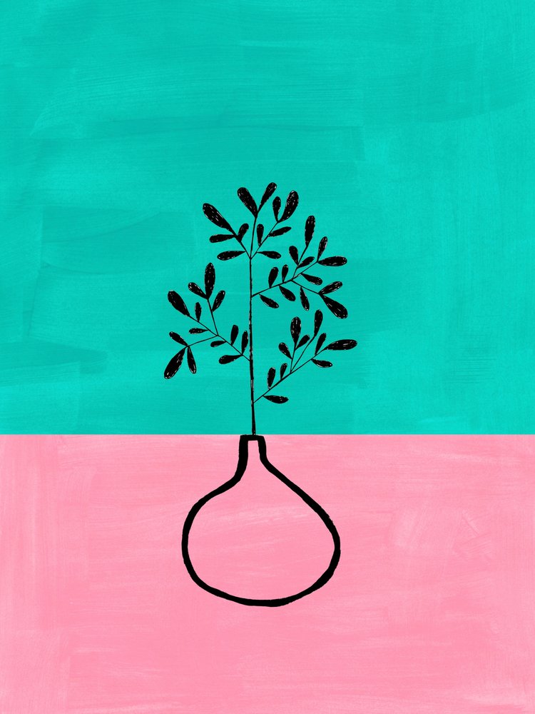 Pink-türkise botanische Vase von Ejaaz Haniff