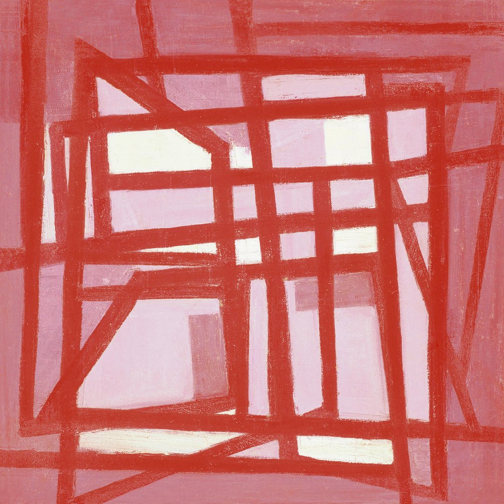 Abstraktes Rotes Gitter von Fernando Vieira