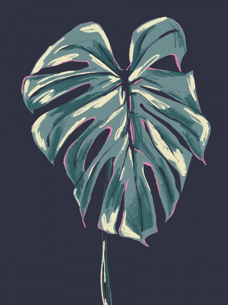 Dunkles Tropisches Monstera-Blatt von Francesco Gulina