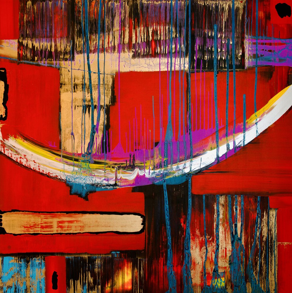 Dynamisches Rot-Gold Abstrakt von Fredrik Olsen