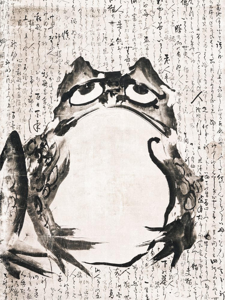 Japanischer Frosch (spätes 18. 19. Jahrhundert) Vintage Tinte und Farbe auf Papier von Getsuju
