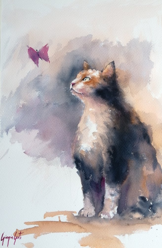 Neugierige Katze und Schmetterling von Giorgio Gosti
