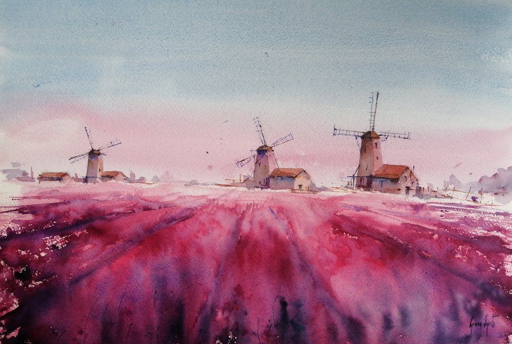 Lavendel-Windmühlenlandschaft von Giorgio Gosti