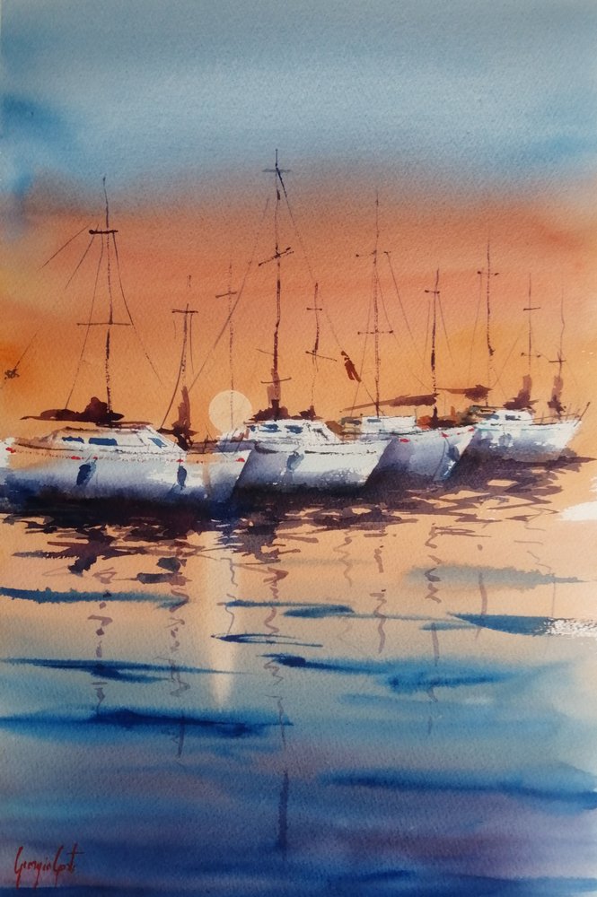 Segelboote bei Sonnenuntergang von Giorgio Gosti