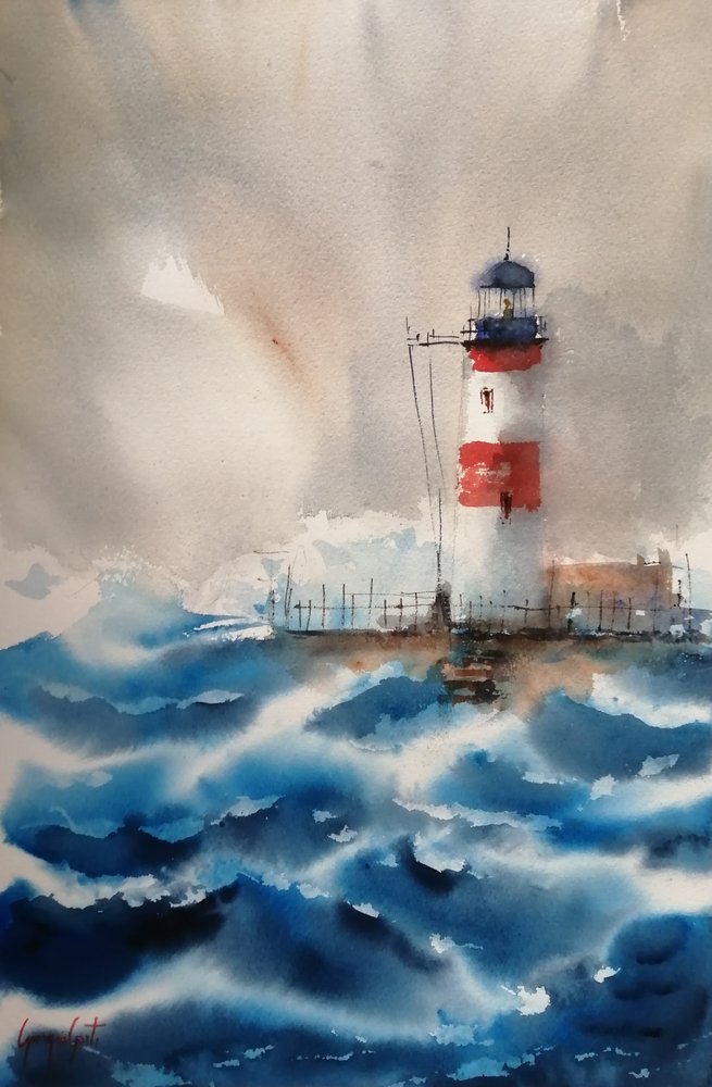 Stürmischer Leuchtturm Ozean von Giorgio Gosti