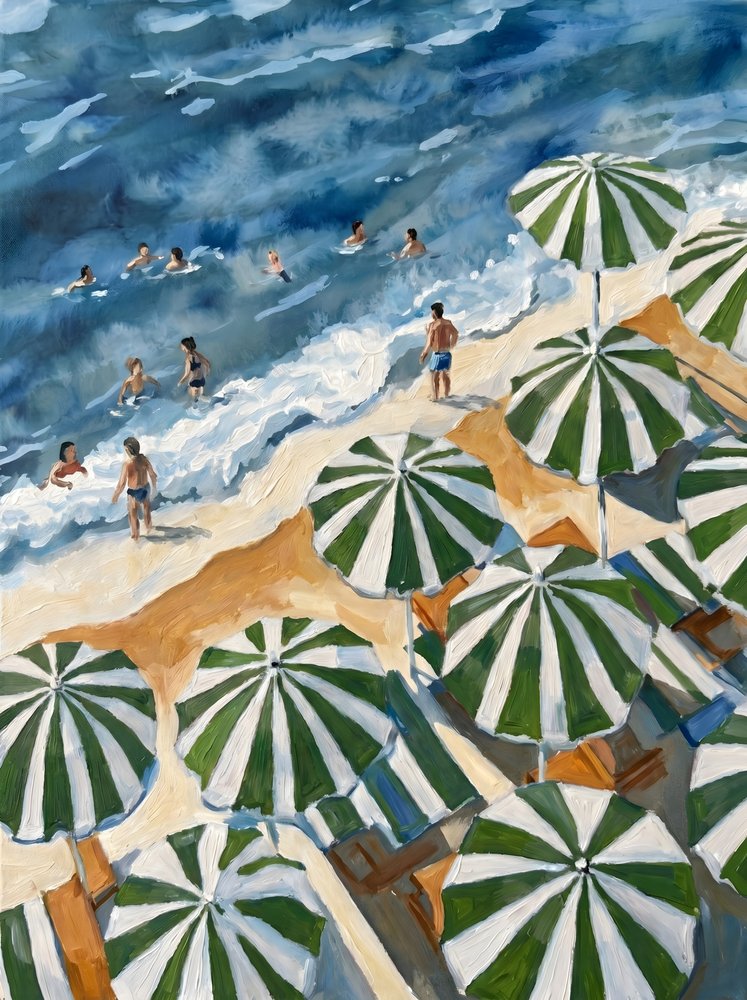 Grün gestreifte Strandsonnenschirme von HUGO