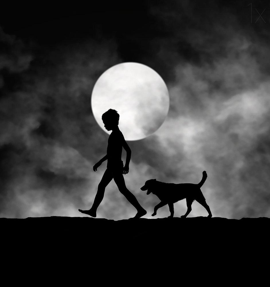 Mondbeschienenes Kind und Hund von Hengki Lee