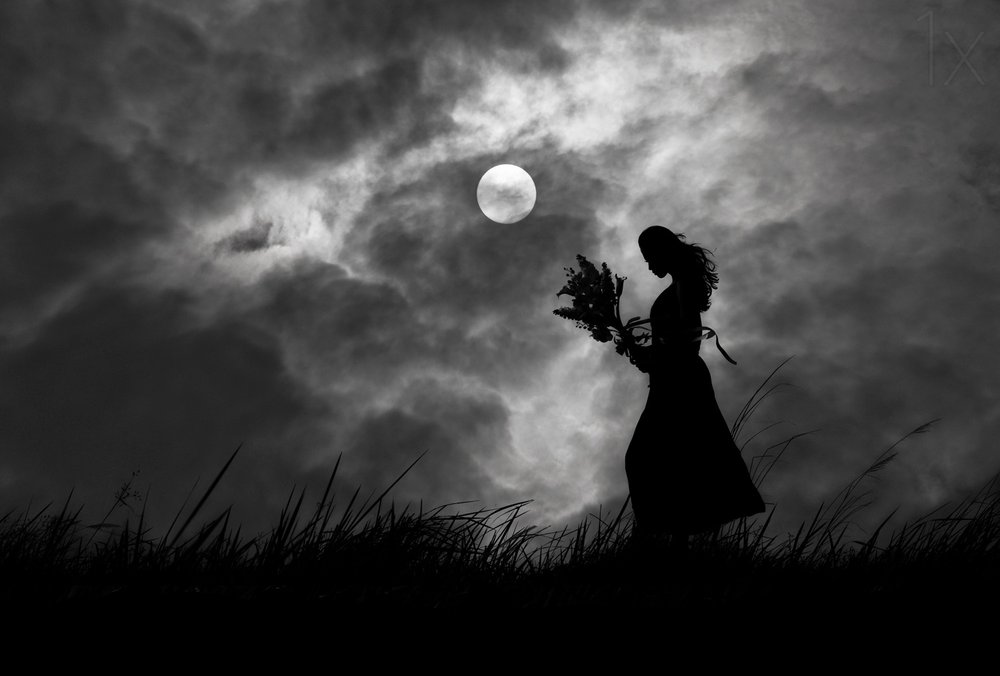 Mondbeschienene Silhouette einer Frau von Hengki Lee