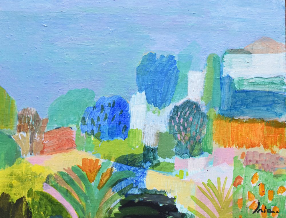Bunte abstrakte Landschaft von Iria Fernandez