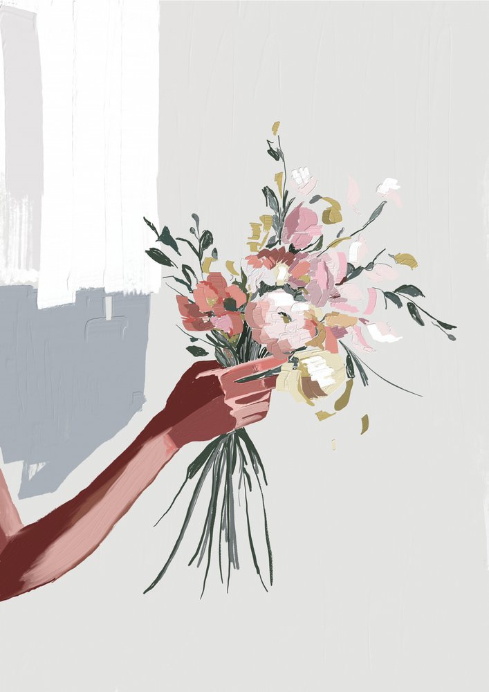 Hand hält Blumenstrauß von Jenna Alheit