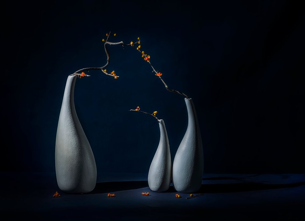 Elegante Vasen mit Blüten von John-Mei Zhong