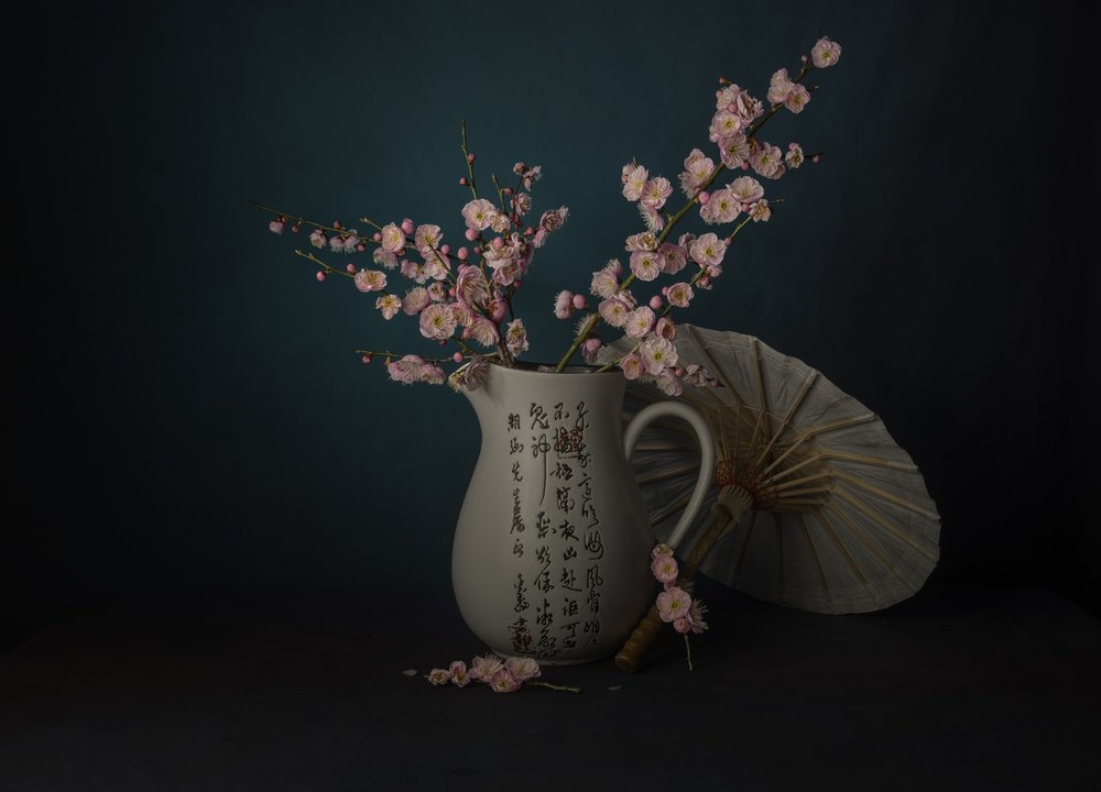 Orientalische Rosa Blüten Stillleben von John-Mei Zhong